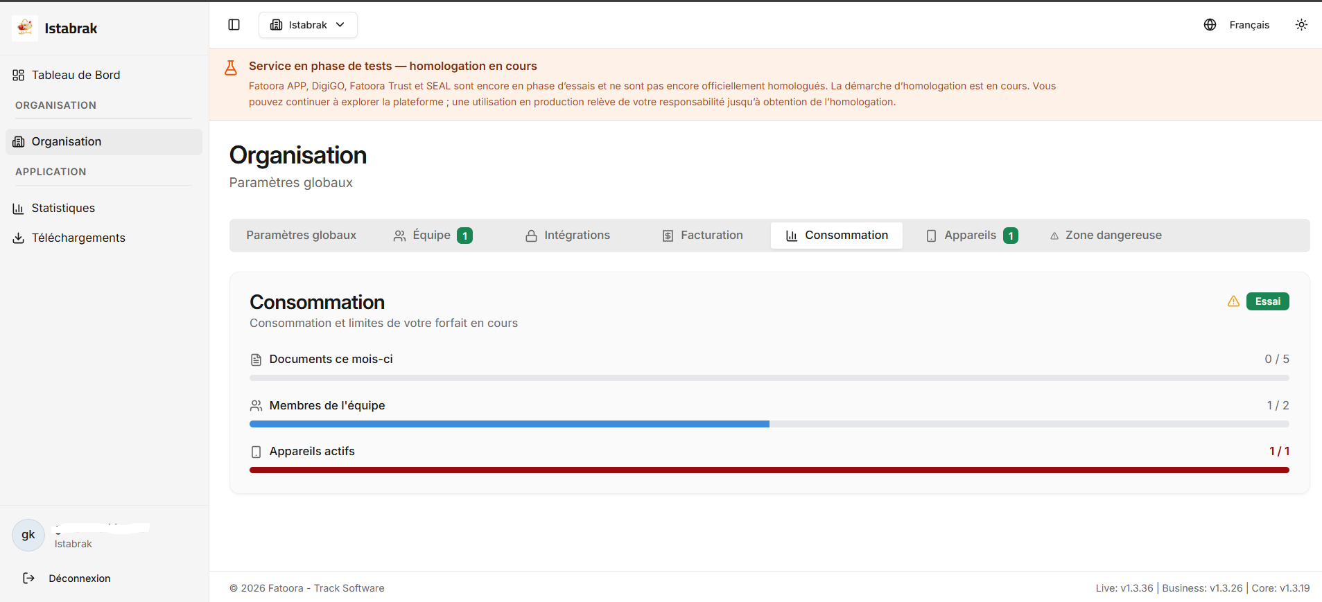 Consumption tab — monthly quota
